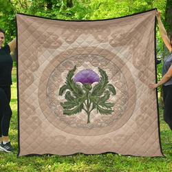 Scotland Premium Luxurious Cream Thistle Flowers Qq Quilt Bevret and Home Decor
