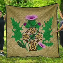 Scotland Thistle Celtic Cross Premium Quilt A6  Quilt and Home Decor