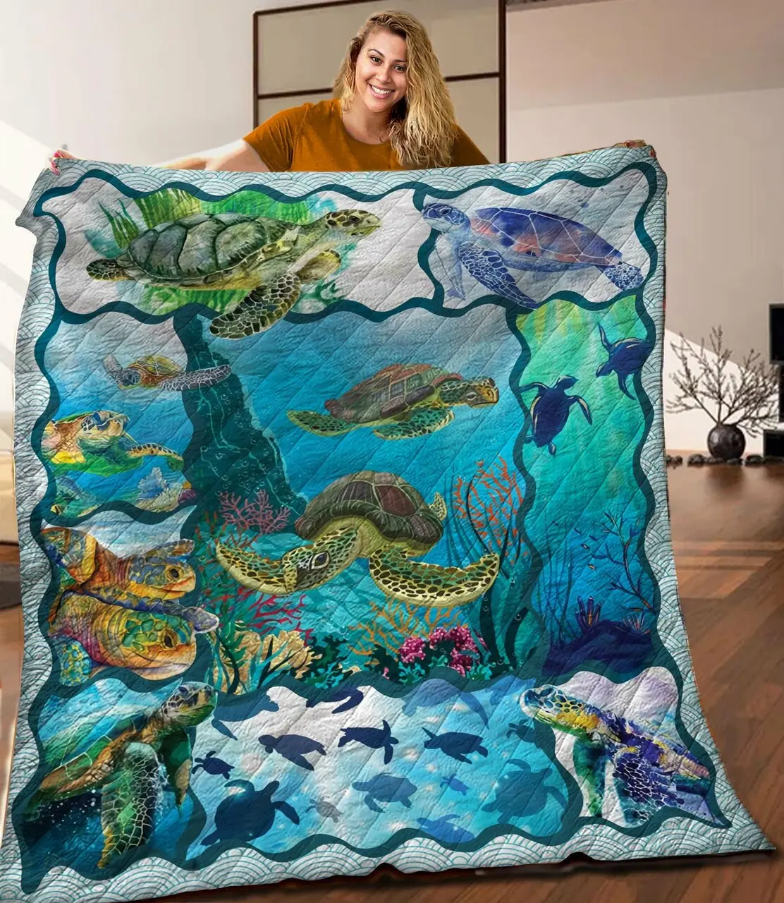 Sea Turtle Quilt Blanket C9B300506Na and Home Decor