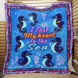 Seahorse I Lost My Heart To The Sea Quilt Blanket Great Customized Blanket Gifts For Birthday Christmas Thanksgiving and Home Decor