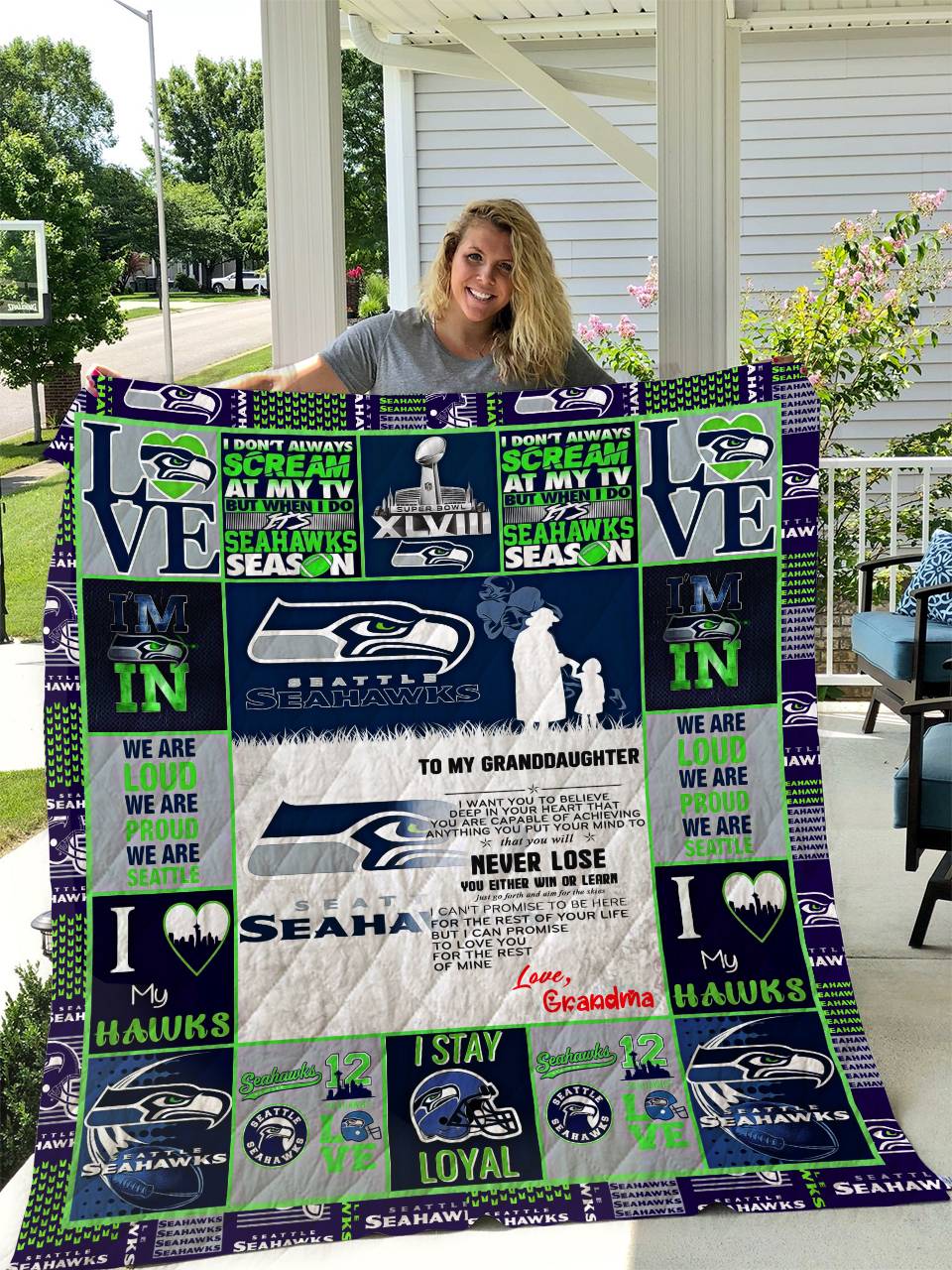 Seattle Seahawks - To My Granddaughter - Love Grandmom Quilt and Home Decor