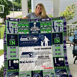 Seattle Seahawks - To My Grandson - Love Grandmom Quilt and Home Decor