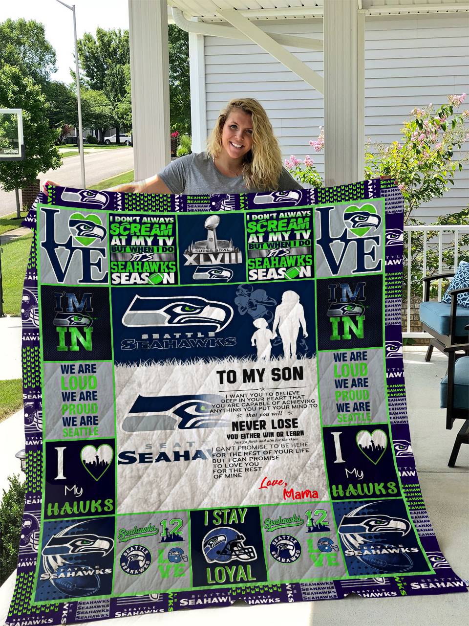 Seattle Seahawks - To My Son - Love Mom Quilt and Home Decor