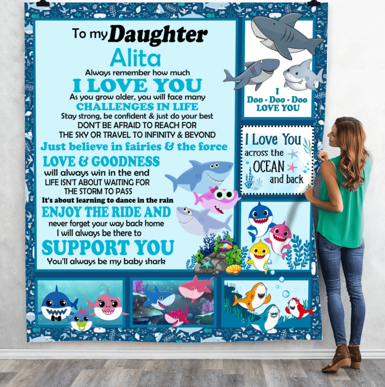 Shark Daughter Be There To Support You Custom Quilt Funny Gift Family Idea - Bt and Home Decor