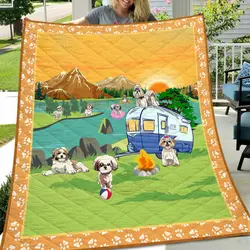 Shih Tzu Go Camping Quilt  Quilt and Home Decor