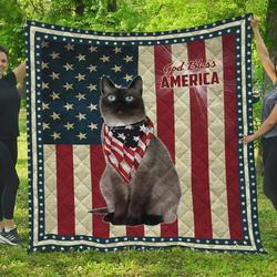 Siamese Cat God Bless America Quilt Blanket Great Customized Gifts For Birthday Christmas Thanksgiving and Home Decor
