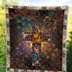 Sign Language Cross Cla0710651Q Quilt Blanket and Home Decor