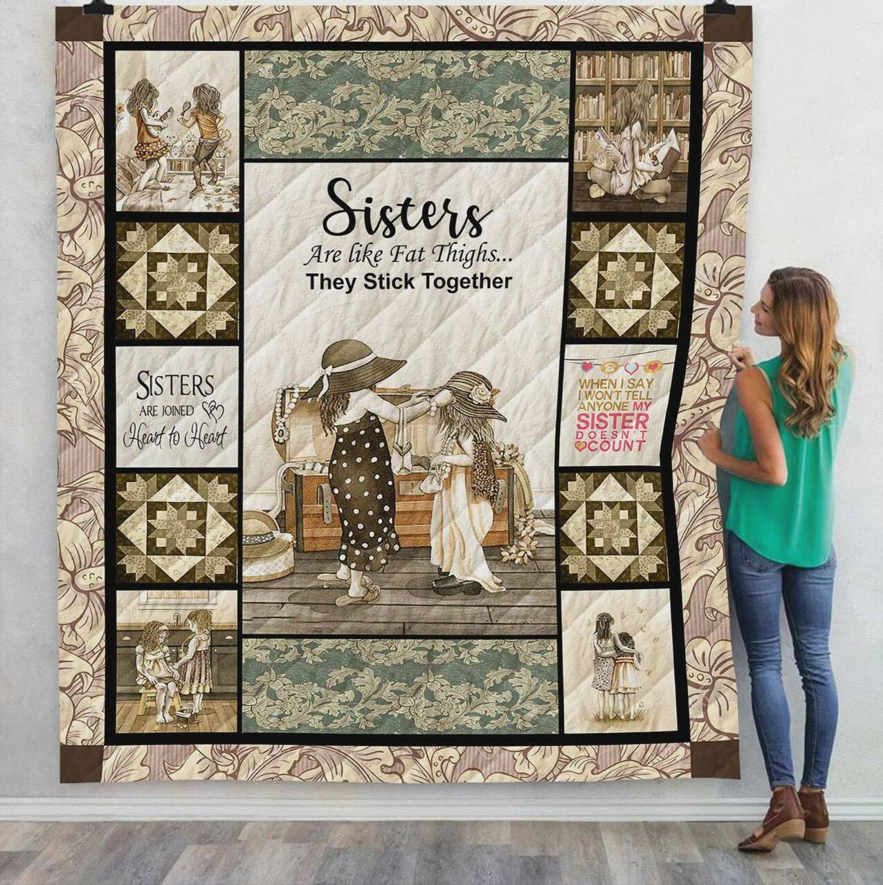 Sisters Are Like Fat Thigs Quilt Blanket Great Customized Blanket Gifts For Birthday Christmas Thanksgiving and Home Decor
