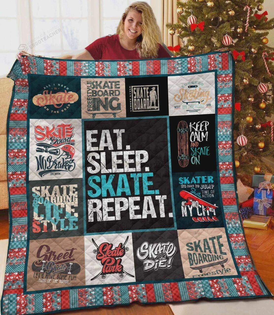 Skateboarding Eat Sleep Skate Repeat Quilt Blanket Great Customized Blanket Gifts For Birthday Christmas Thanksgiving and Home Decor
