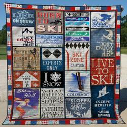 Skiing Bi070803C Quilt Blanket and Home Decor