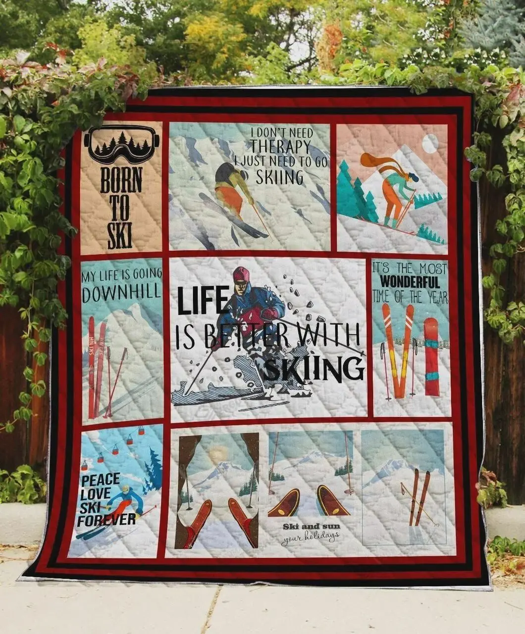 Skiing ItS The Most Wonderful Time Of The Year Quilt Blanket Great Customized Blanket Gifts For Birthday Christmas Thanksgiving and Home Decor