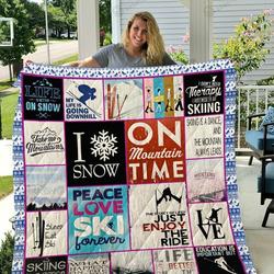 Skiing Peace Love Ski Forever Quilt Blanket Great Customized Gifts For Birthday Christmas Thanksgiving Perfect Gifts For Skiing Lover and Home Decor