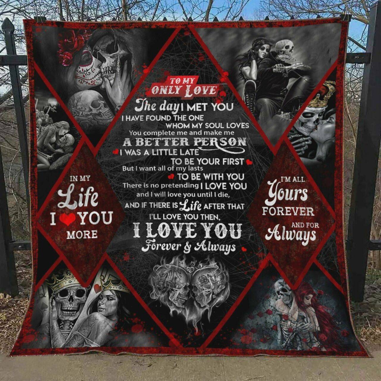 Skull Couple In My Life I Love You More Quilt Blanket Great Customized Blanket Gifts For Birthday Christmas Thanksgiving and Home Decor