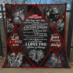 Skull Couple In My Life I Love You More Quilt Blanket Great Customized Blanket Gifts For Birthday Christmas Thanksgiving and Home Decor