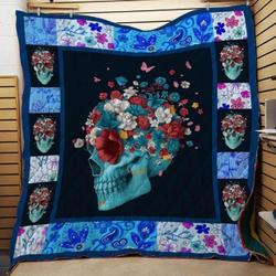 Skull Floral Blue Skull Quilt Blanket Dhc04011900Dd and Home Decor