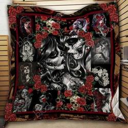 Skull Flower Girls Ah Quilt Derqao and Home Decor