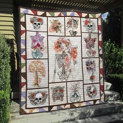 Skull Flower Tu030702A Quilt Blanket and Home Decor