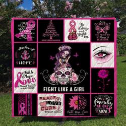 Skull Gift Sugar Skull Girl Breast Cancer Awareness Quilt and Home Decor