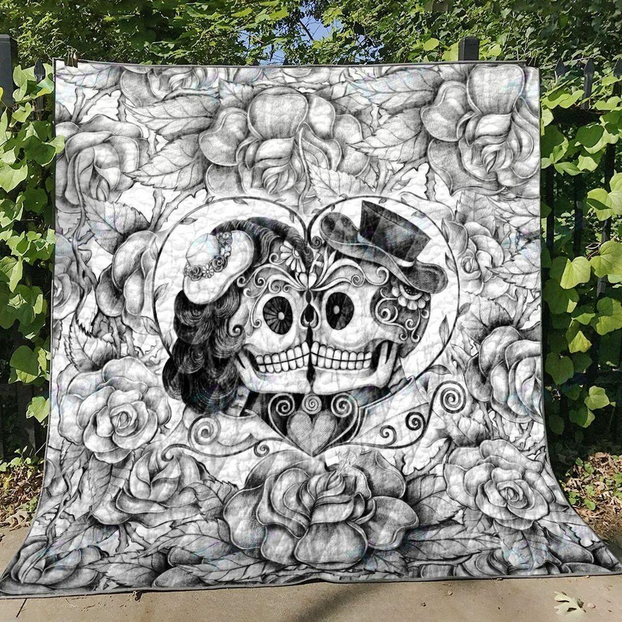 Skull Heart Premium Quilt Blanket Size Throw Twin Queen King Super King and Home Decor