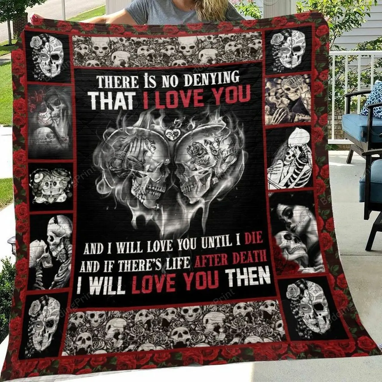 Skull Husband And Wife There Is No Denying That I Love You And I Will You Until I Die Quilt Blanket Great Customized Blanket Gifts For Birthday Christmas Thanksgiving and Home Decor