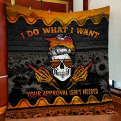 Skull Lady I Do What I Want Sunflower Quilt Blanket and Home Decor