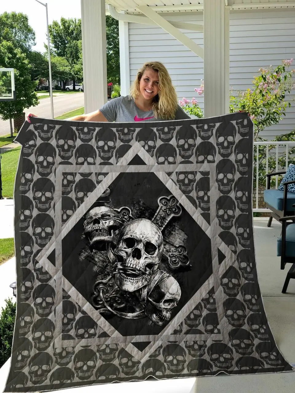 Skull Pattern Quilt Blanket Great Customized Gifts For Birthday Christmas Thanksgiving Perfect Gifts For Skull Lover and Home Decor