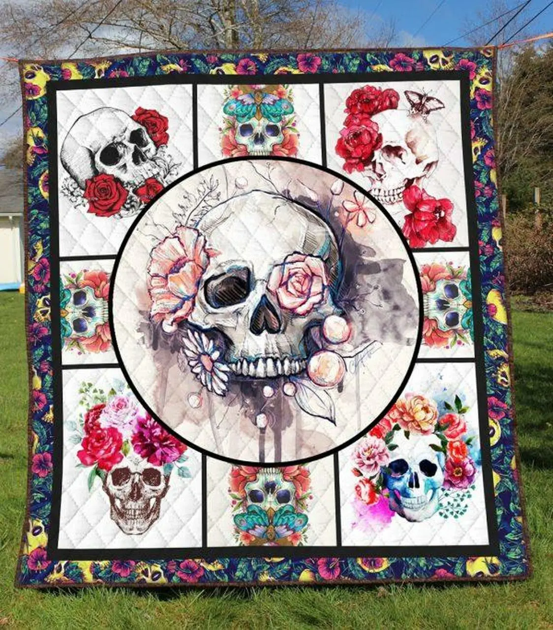 Skull Quilt Blanket Ver 31 Quilt and Home Decor