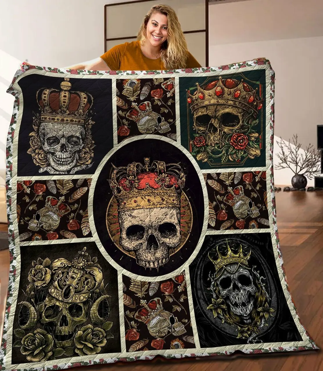 Skull Rose Quilt Blanket C9B300507Na and Home Decor