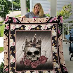 Skull Rose Wearing Golden Crown Quilt Blanket Great Customized Gifts For Birthday Christmas Thanksgiving Perfect Gifts For Skull Lover      and Home Decor