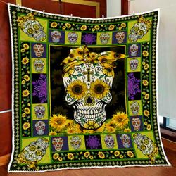 Skull Sunflower Quilt Blanket and Home Decor