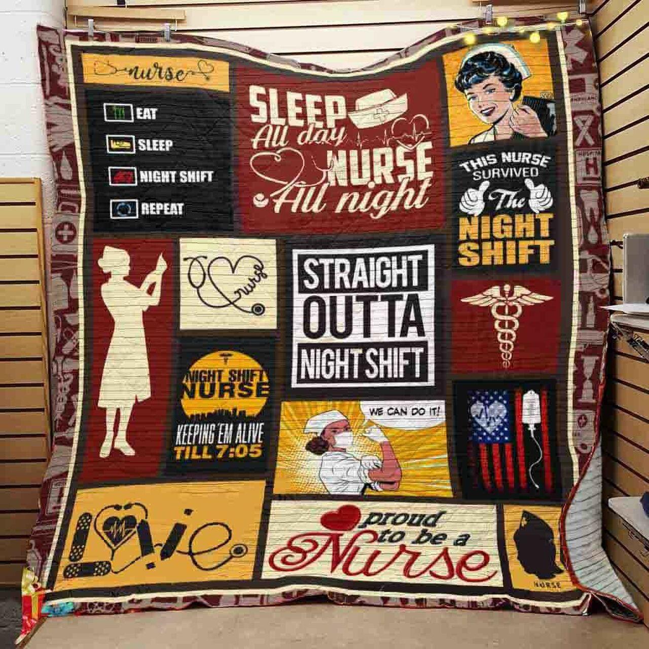 Sleep All Day Nurse All Night Quilt Blanket Great Customized Blanket Gifts For Birthday Christmas Thanksgiving and Home Decor