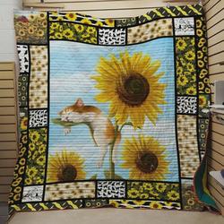 Sleep Cat On The Sunflower Quilt Blanket Great Customized Blanket Gifts For Birthday Christmas Thanksgiving and Home Decor