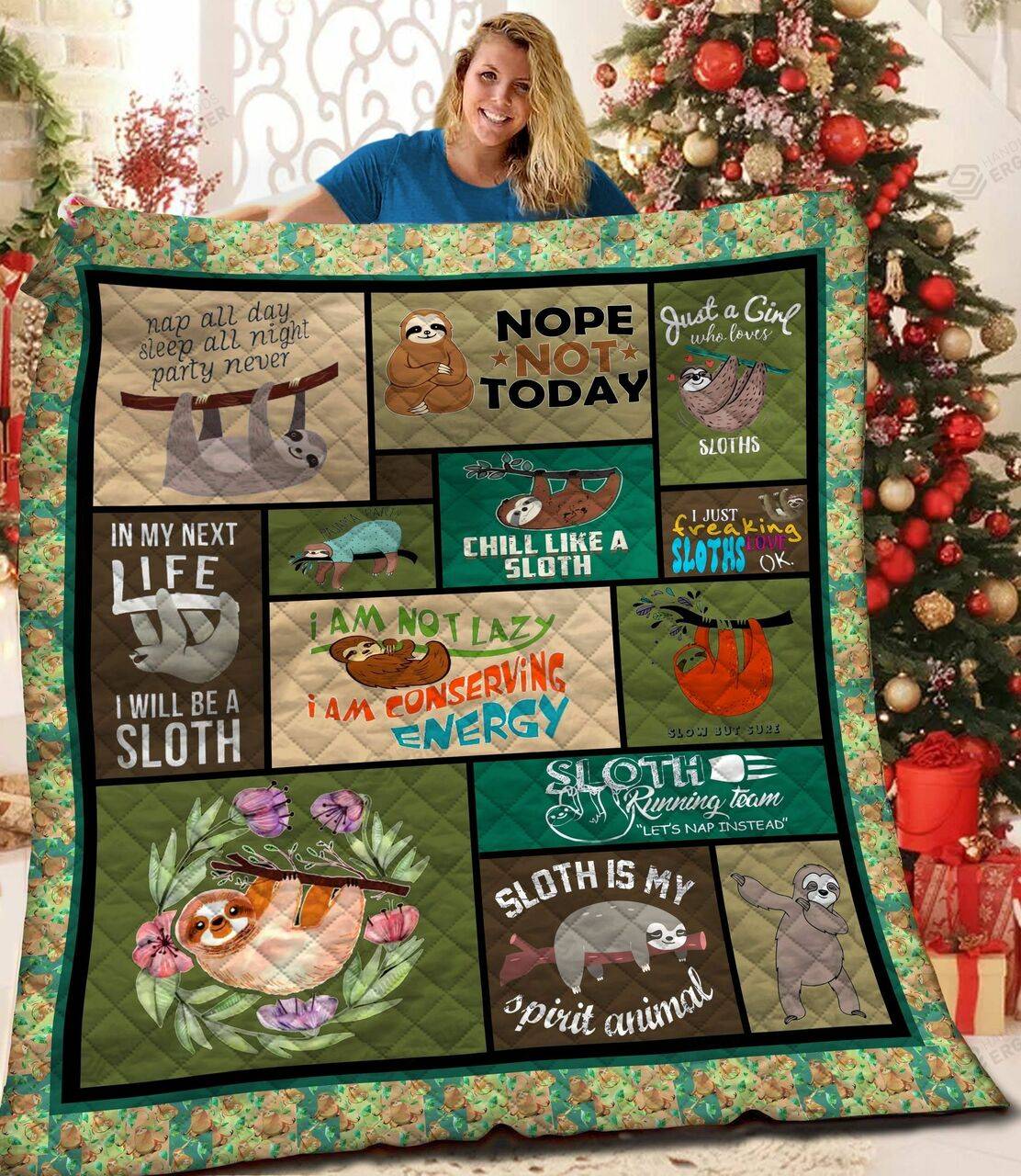 Sloth I Am Not Lazy I Am Conserving Energy Quilt Blanket Great Customized Blanket Gifts For Birthday Christmas Thanksgiving and Home Decor