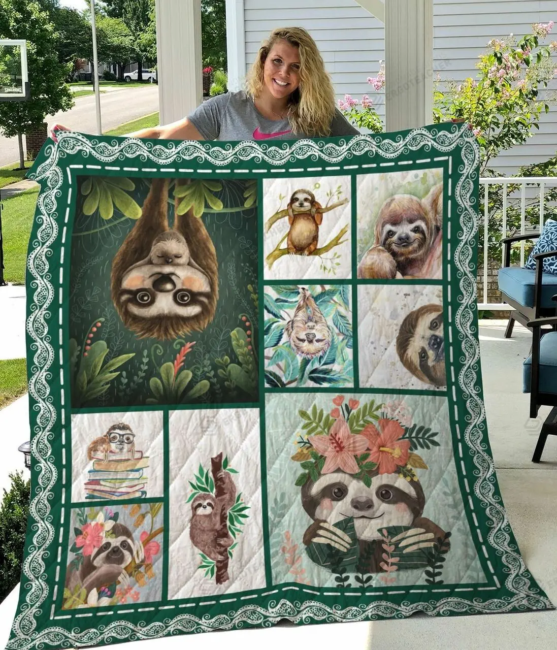 Sloth In Natural Quilt Blanket Great Customized Blanket Gifts For Birthday Christmas Thanksgiving and Home Decor