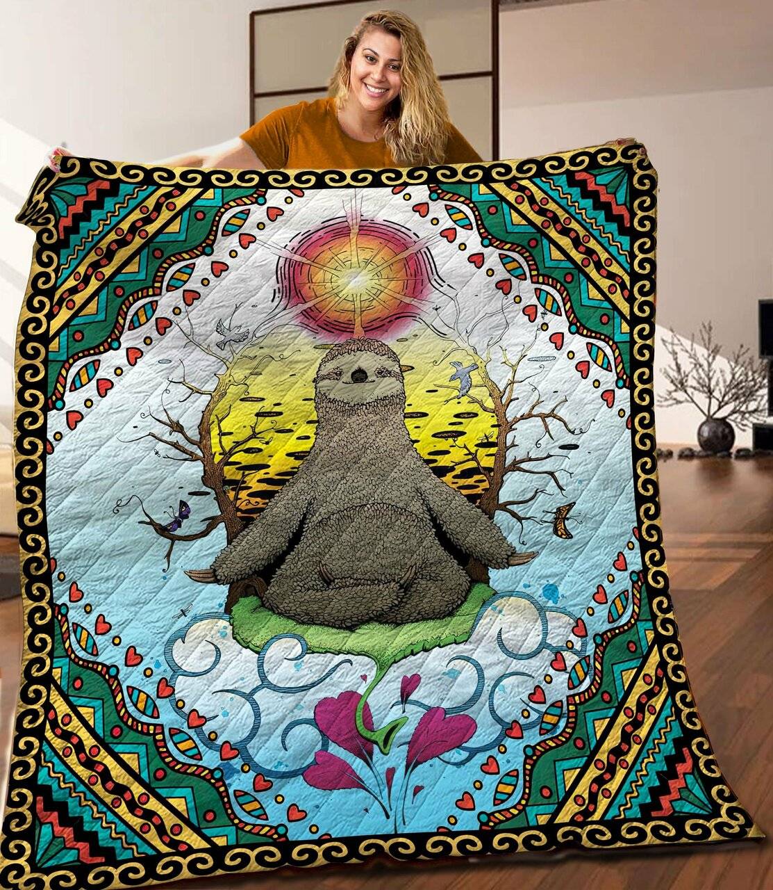 Sloth Yoga Quilt Blanket C9B300506Dl and Home Decor