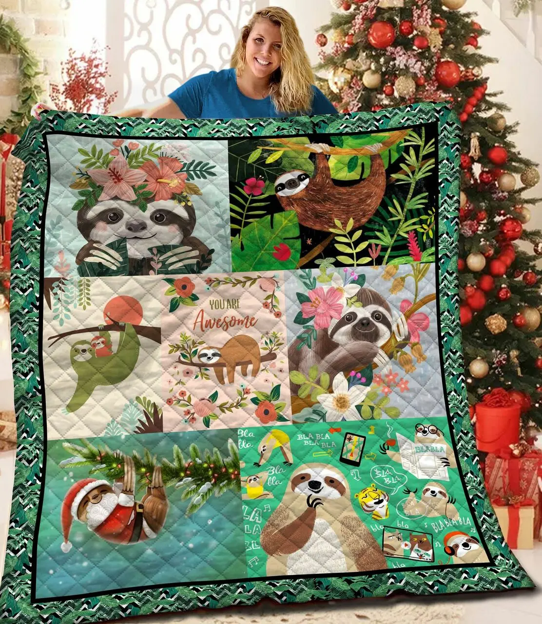 Sloth You Are Awesome Quilt Blanket Great Customized Blanket Gifts For Birthday Christmas Thanksgiving and Home Decor
