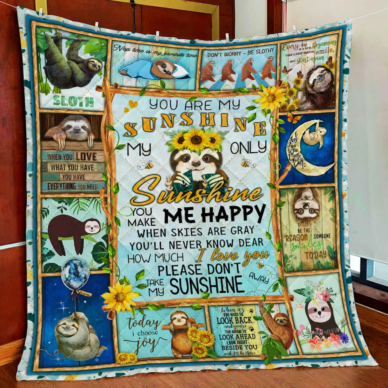 Sloth - You Are My Sunshine My Only Sunshine Quilt Blanket and Home Decor