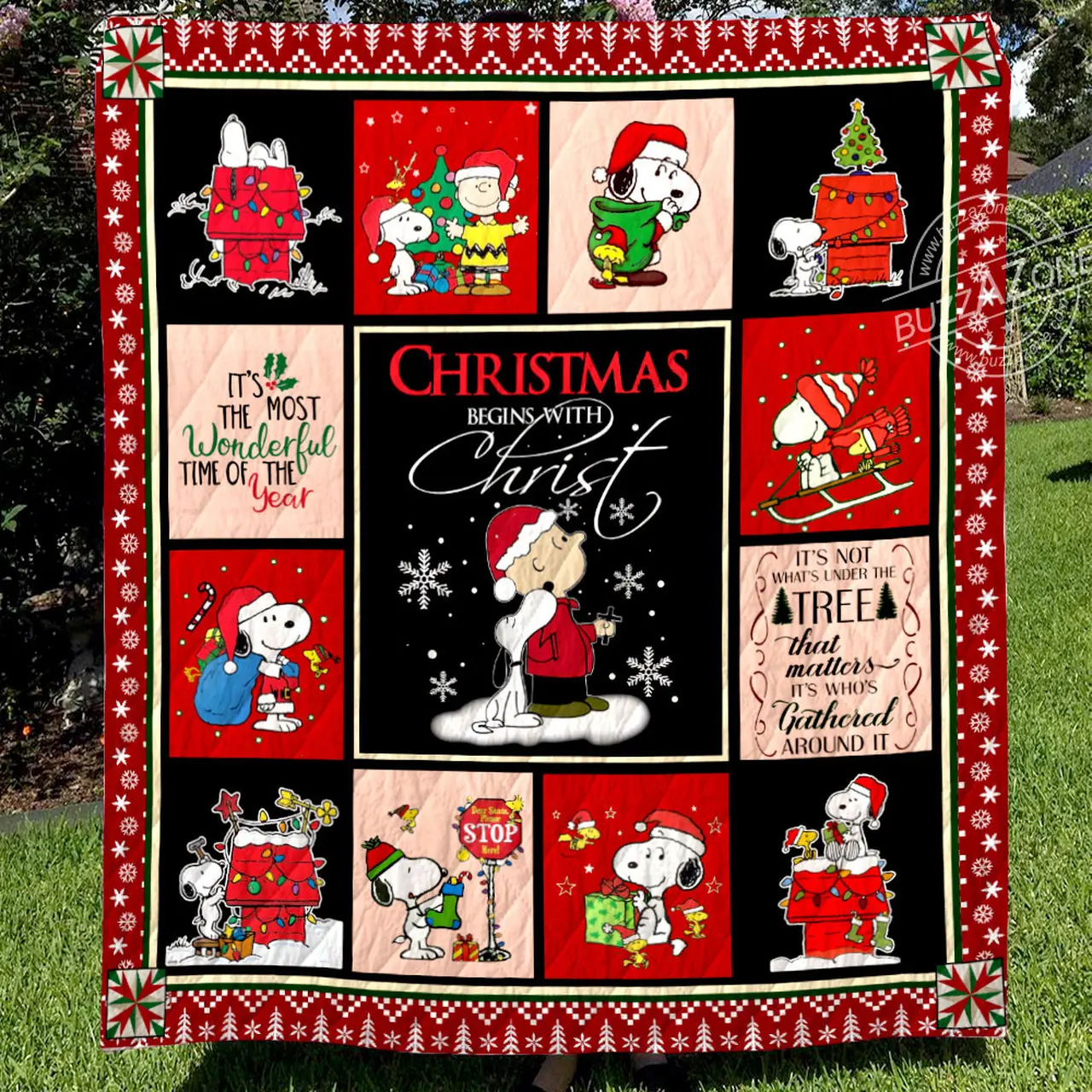 Snoopy Christmas Begins With Christ Quilt Cc and Home Decor