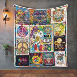 Snoopy Have A Groovy Friday With Peace Symbol Groovy Flowers And Tie Die Color Quilt and Home Decor