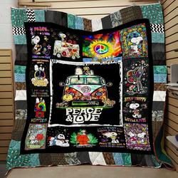 Snoopy Peace And Love Hippie Quilt Blanket and Home Decor
