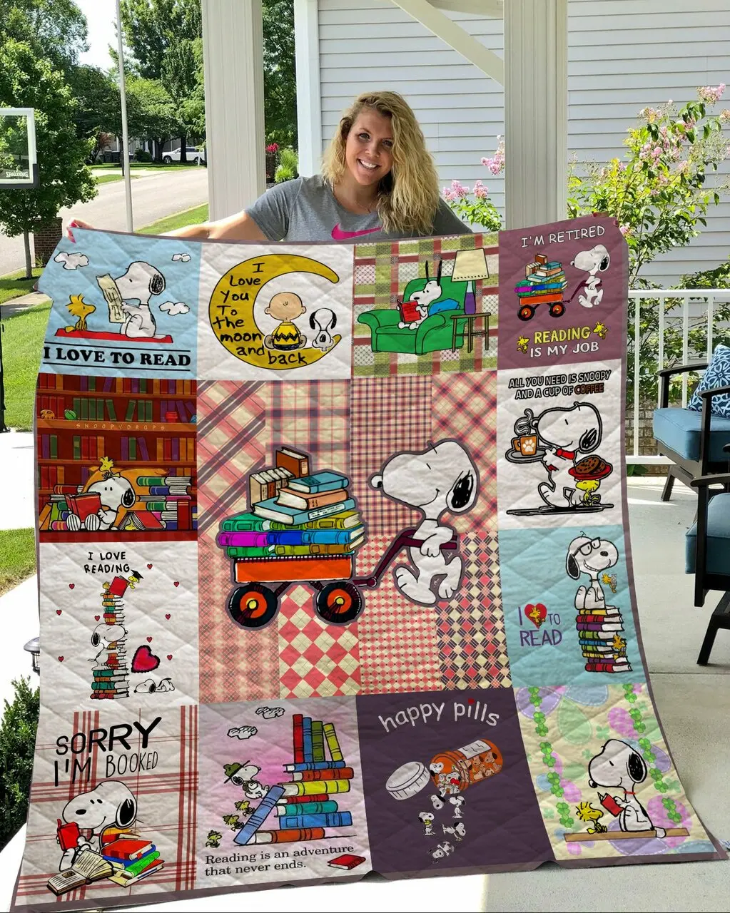 Snoopy Read Book Quilt Quilt and Home Decor
