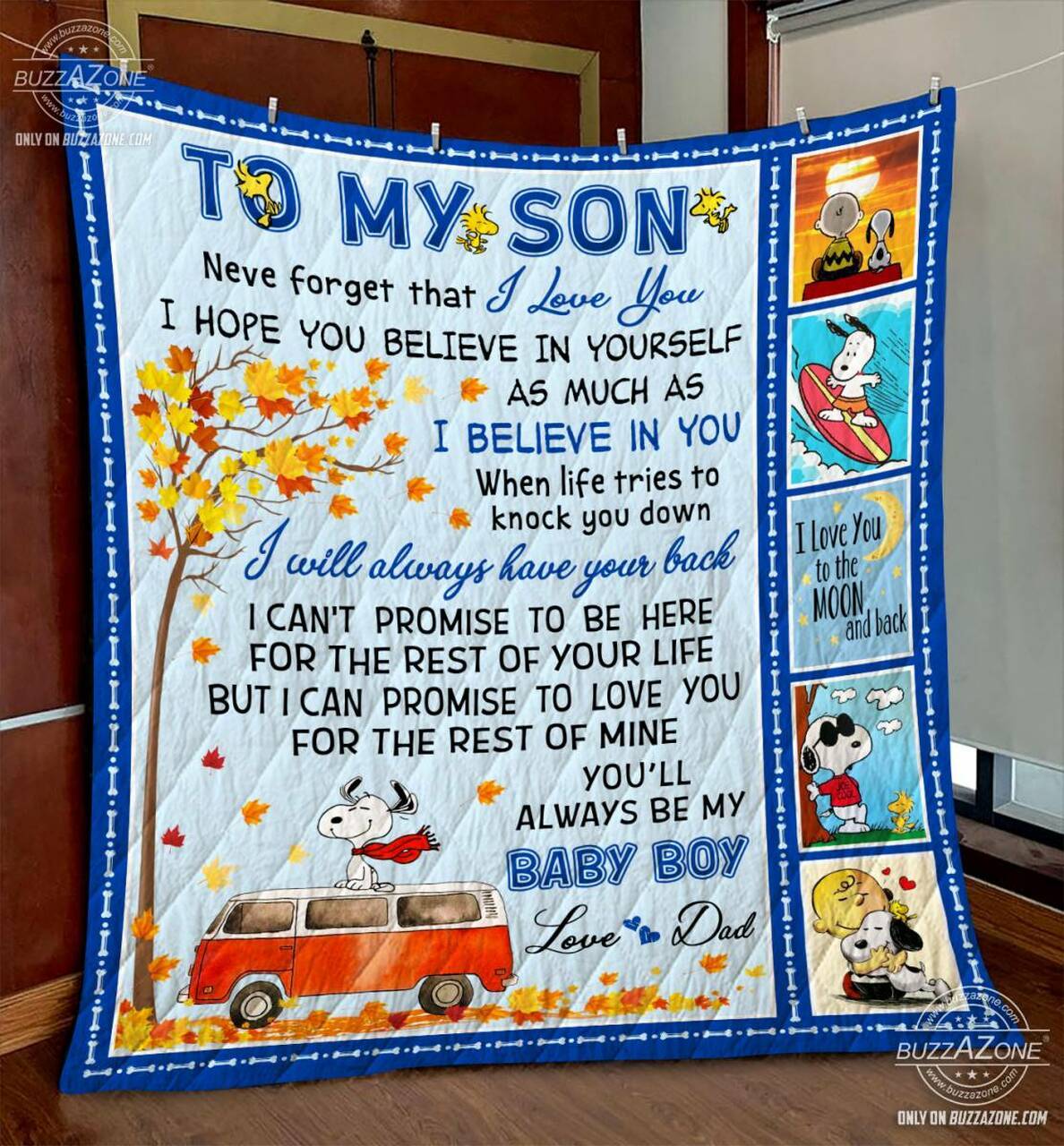 Snoopy Son Dad Have Your Back Quilt Gg and Home Decor