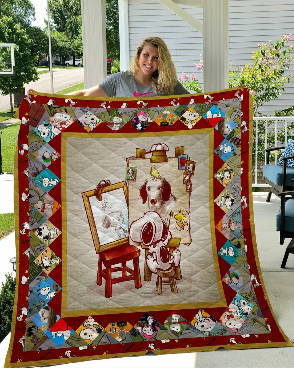 Snoopy Triple Self Portrait Quilt Blanket Quilt and Home Decor