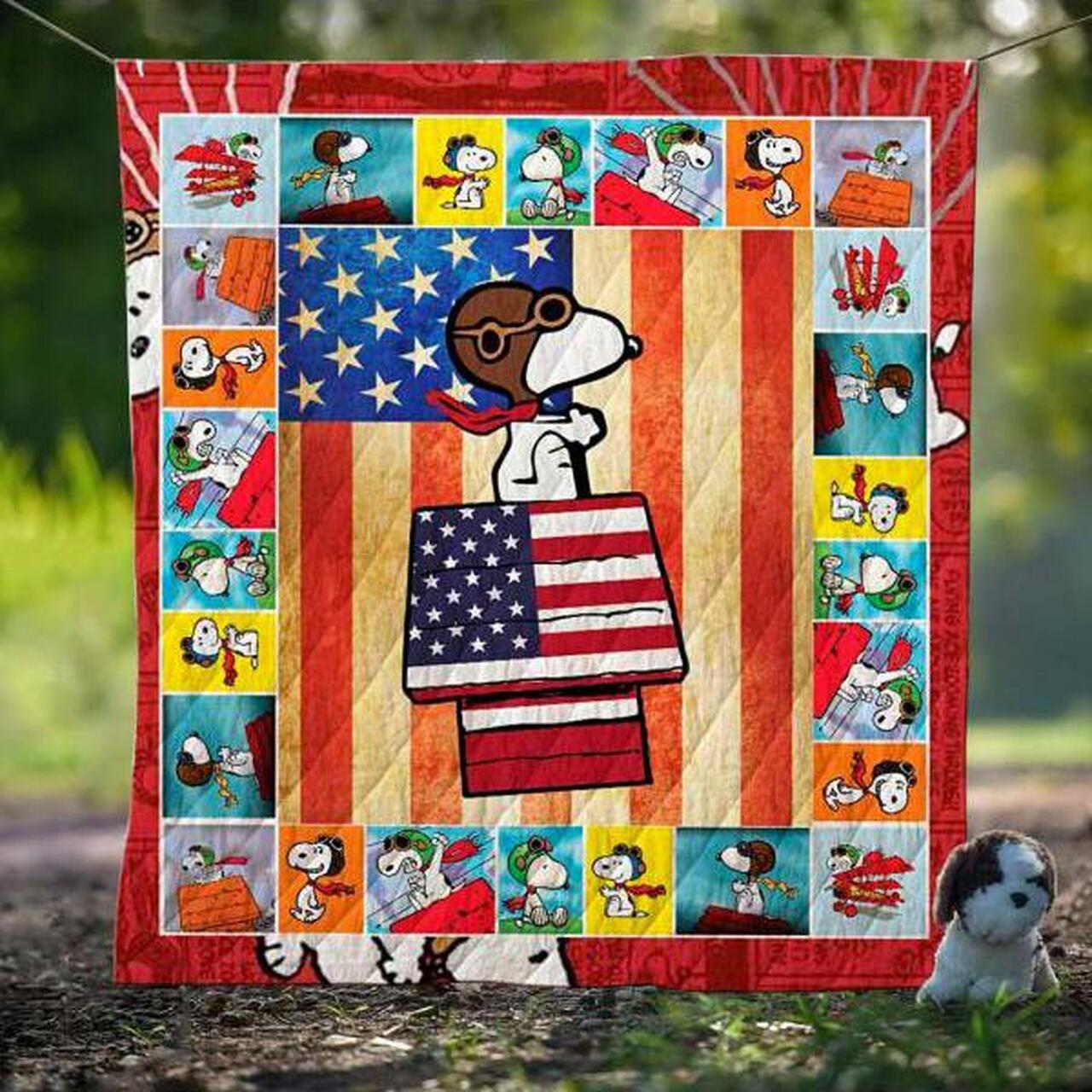 Snoopy Us Flag Quilt Quilt and Home Decor