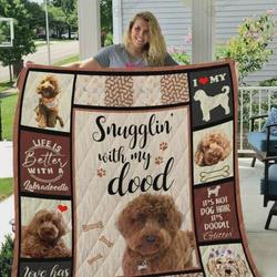 Snuggling With My Dood Quilt Blanket Great Customized Blanket Gifts For Birthday Christmas Thanksgiving and Home Decor