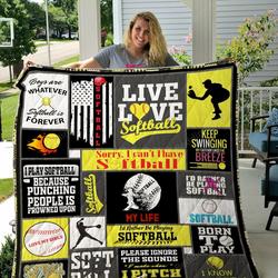 Softball Customize Quilt Blanket and Home Decor
