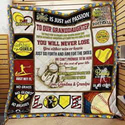 Softball Granddaughter Love Grandma & Grandpa Ah Quilt Derqdg and Home Decor