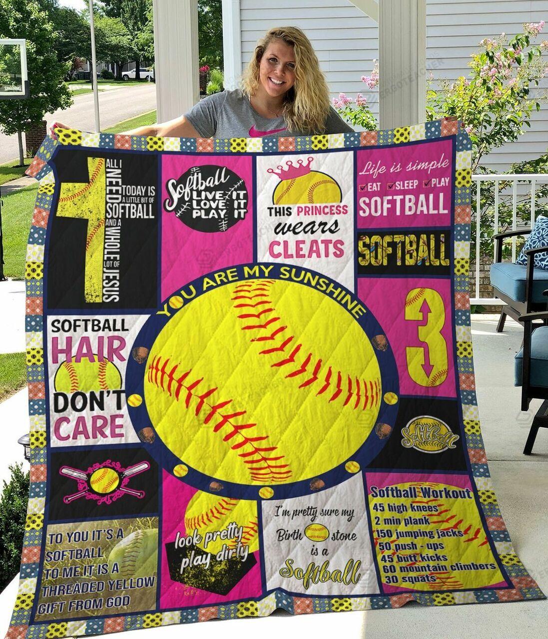 Softball It Is A Threaded Yellow Gift From God Quilt Blanket Great Customized Gifts For Birthday Christmas Thanksgiving Perfect Gifts For Softball Lover and Home Decor