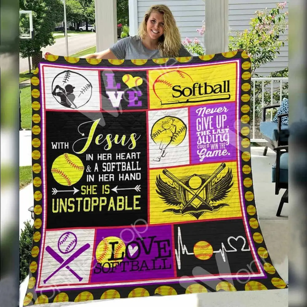 Softball O Quilt Zb and Home Decor