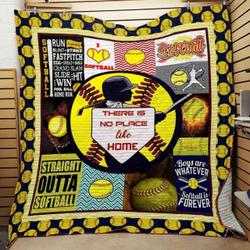 Softball There Is No Place Like Home Quilt Blanket Great Customized Blanket Gifts For Birthday Christmas Thanksgiving and Home Decor
